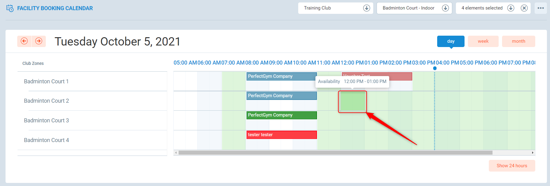 Facility booking calendar